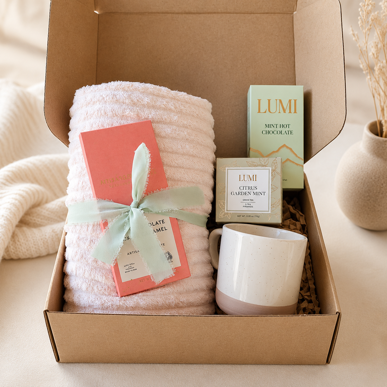 Sending Cozy Wishes Gift Box | Blanket, Mug, Tea & Chocolate