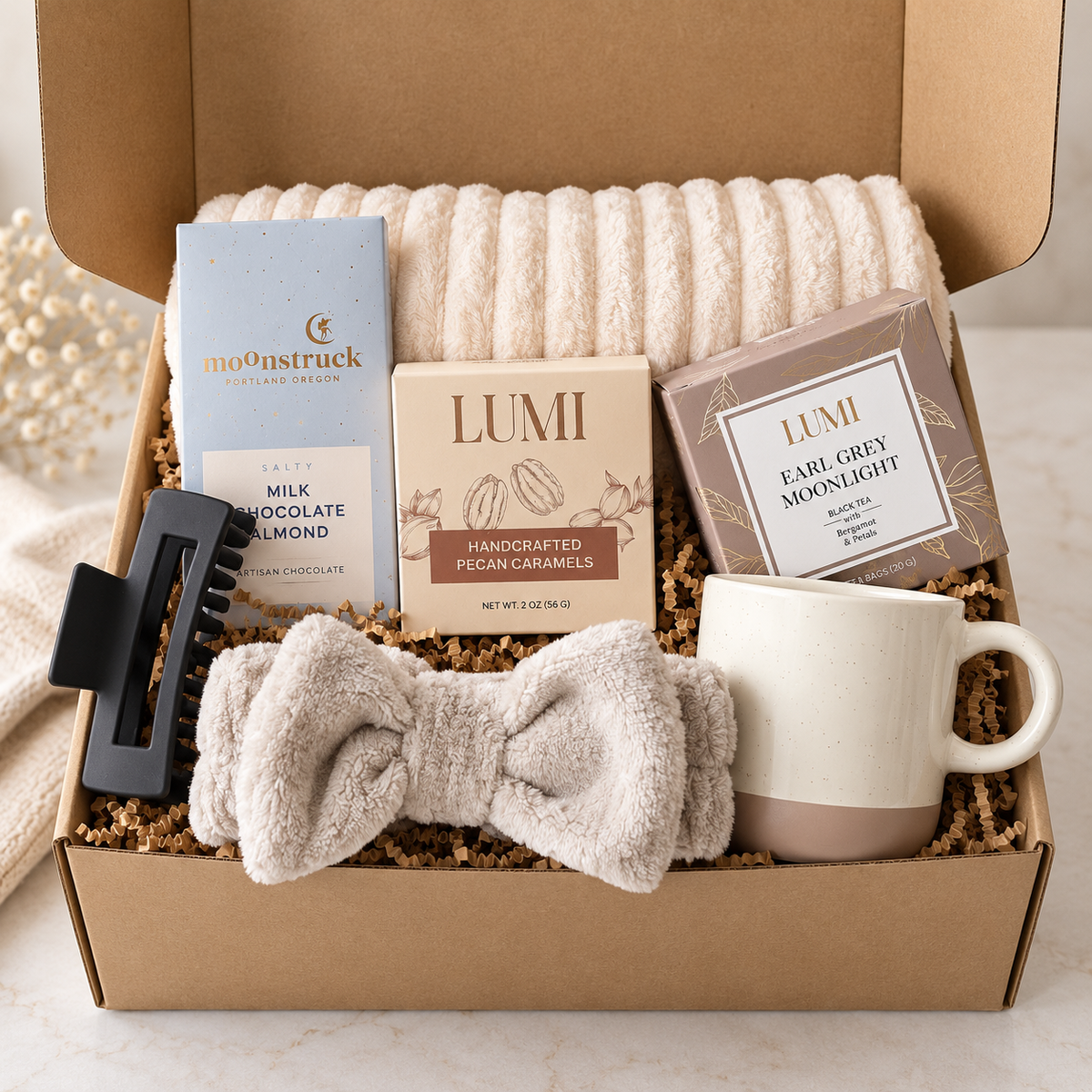 Thinking of You Gift Box for Her | Cozy Blanket, Mug, Tea & Chocolate