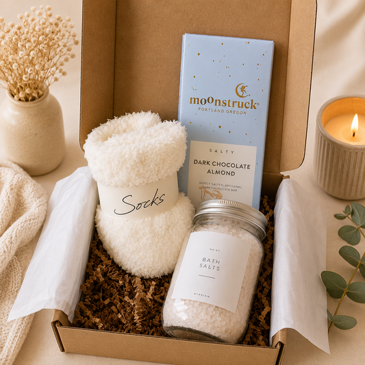Rest & Recharge Gift Box | Fuzzy Socks, Bath Salts & Chocolate