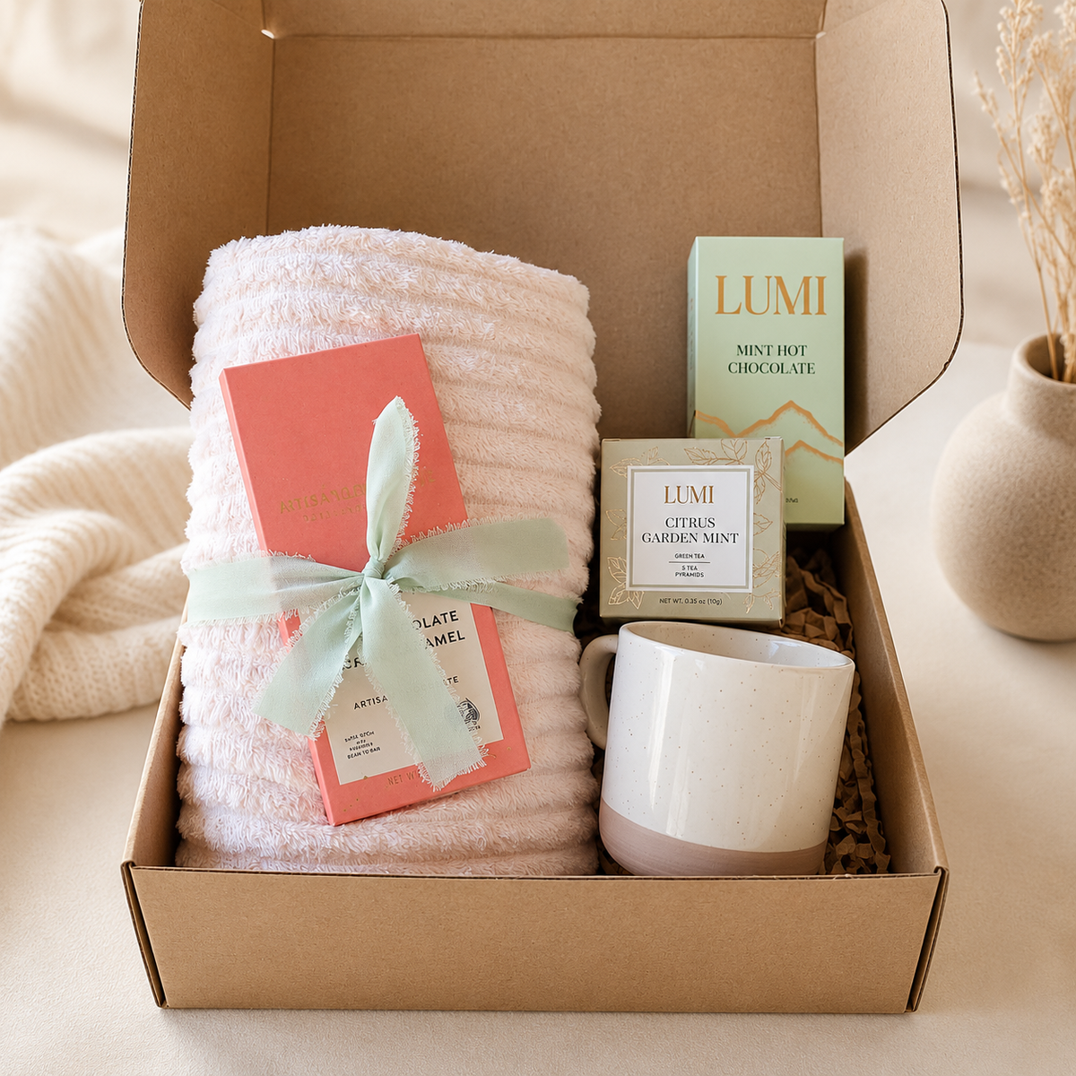 Sending Cozy Wishes Gift Box | Blanket, Mug, Tea & Chocolate
