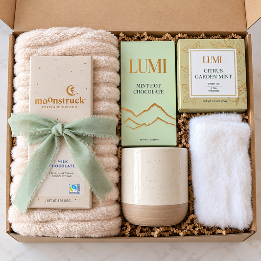 Sending Cozy Wishes Gift Box | Blanket, Mug, Tea, Hot Coco & Chocolate